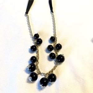Talbots black beaded preppy ribbon necklace